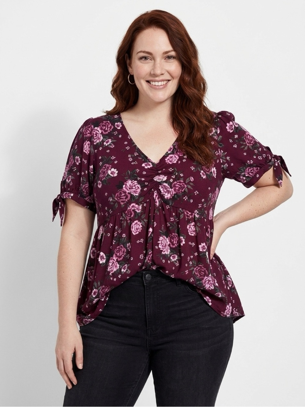 Torrid Burgundy Floral Blouse